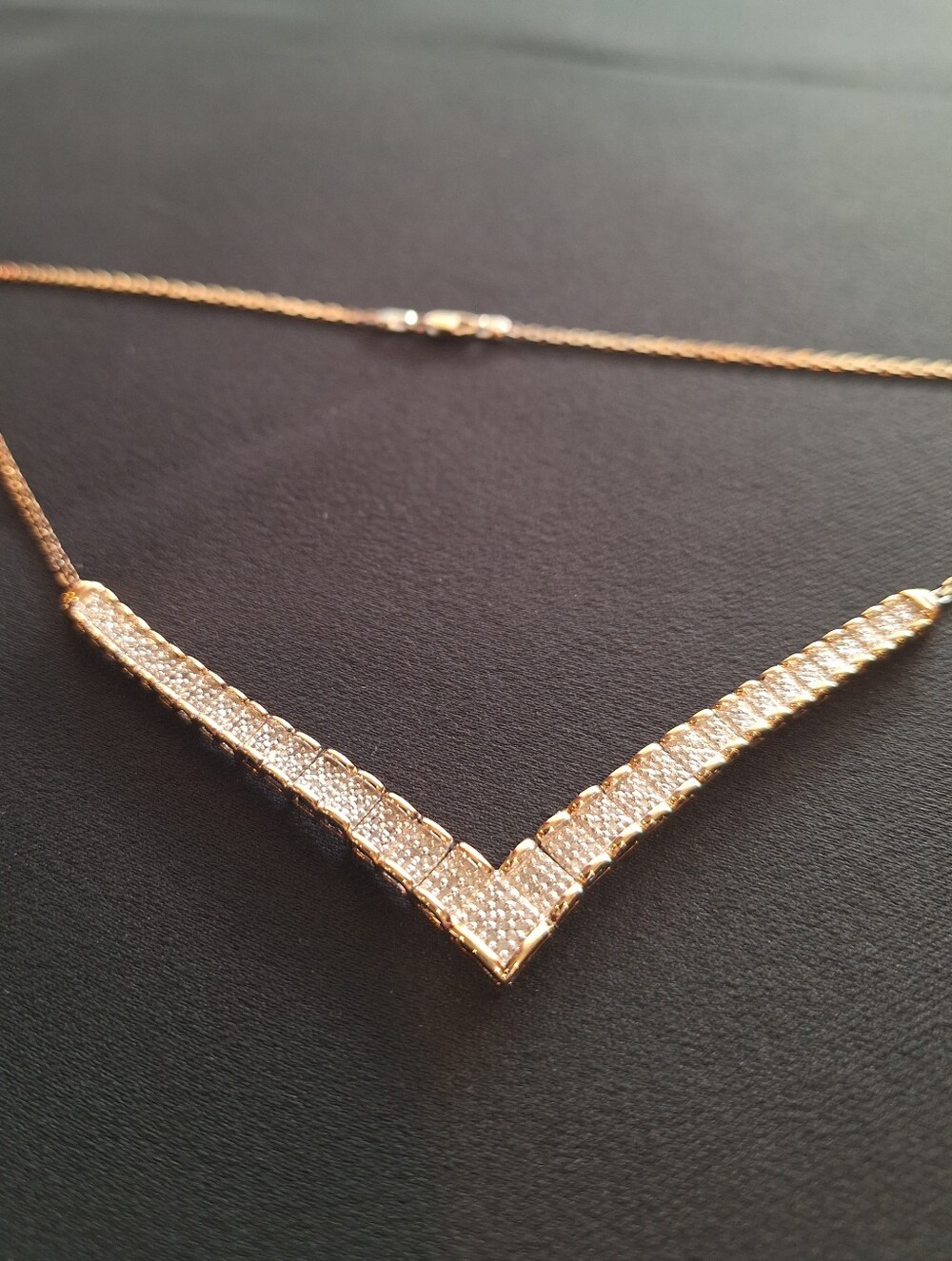 Gold Vermeil Diamond Accent Chevron Necklace Sterling Silver